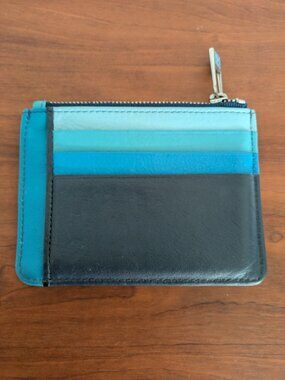 DuDu Blues Leather Credit Card Zip Coin Wallet